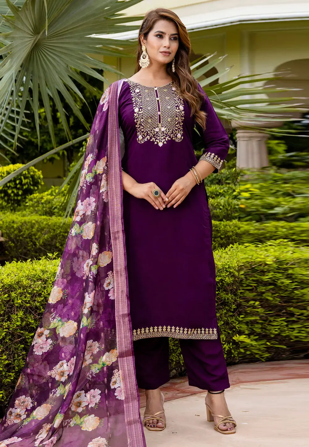 Purple Viscose Rayon Readymade Pakistani Suit 297552