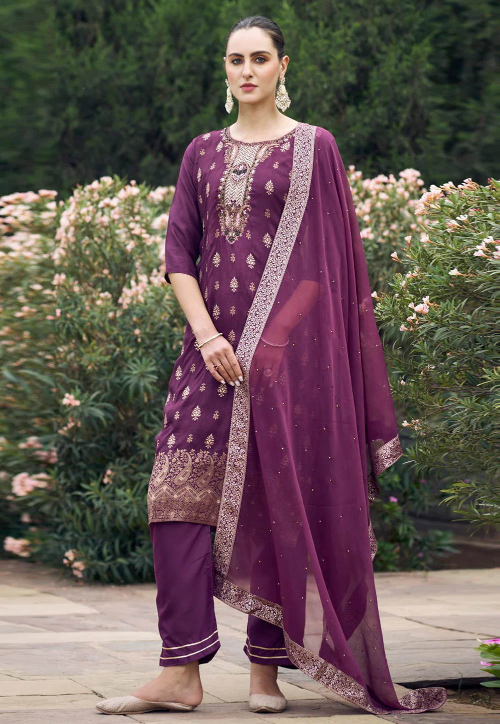 Purple Viscose Rayon Readymade Pakistani Suit 305268