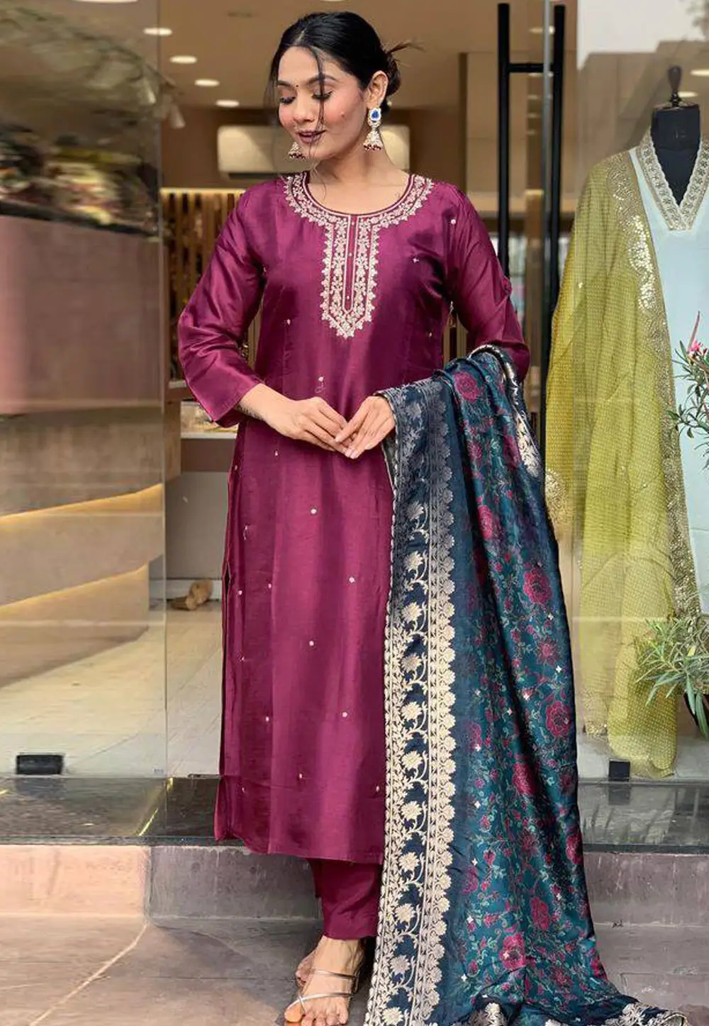 Purple Viscose Rayon Readymade Pakistani Suit 295363