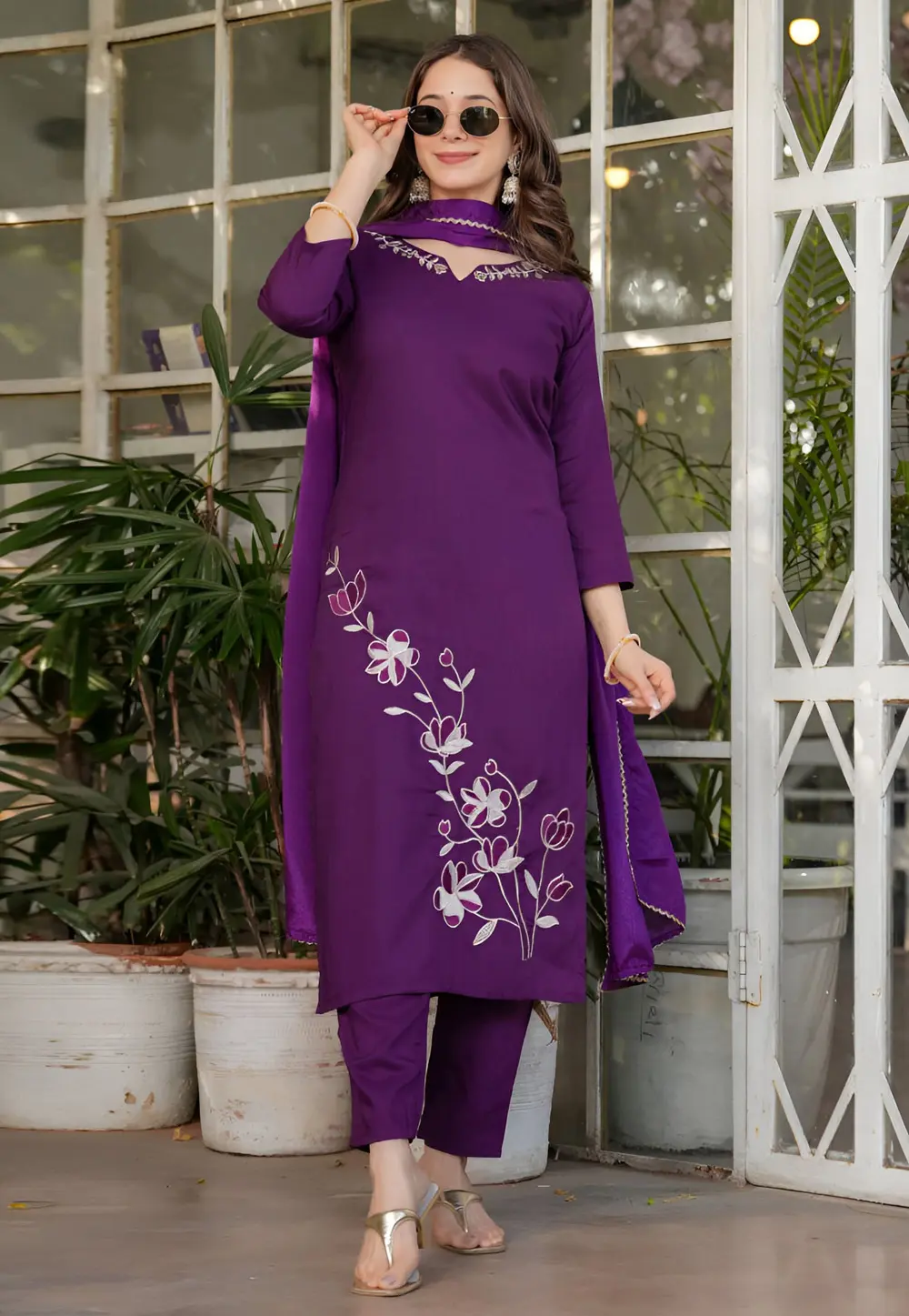 Purple Viscose Rayon Readymade Pant Style Suit 303557