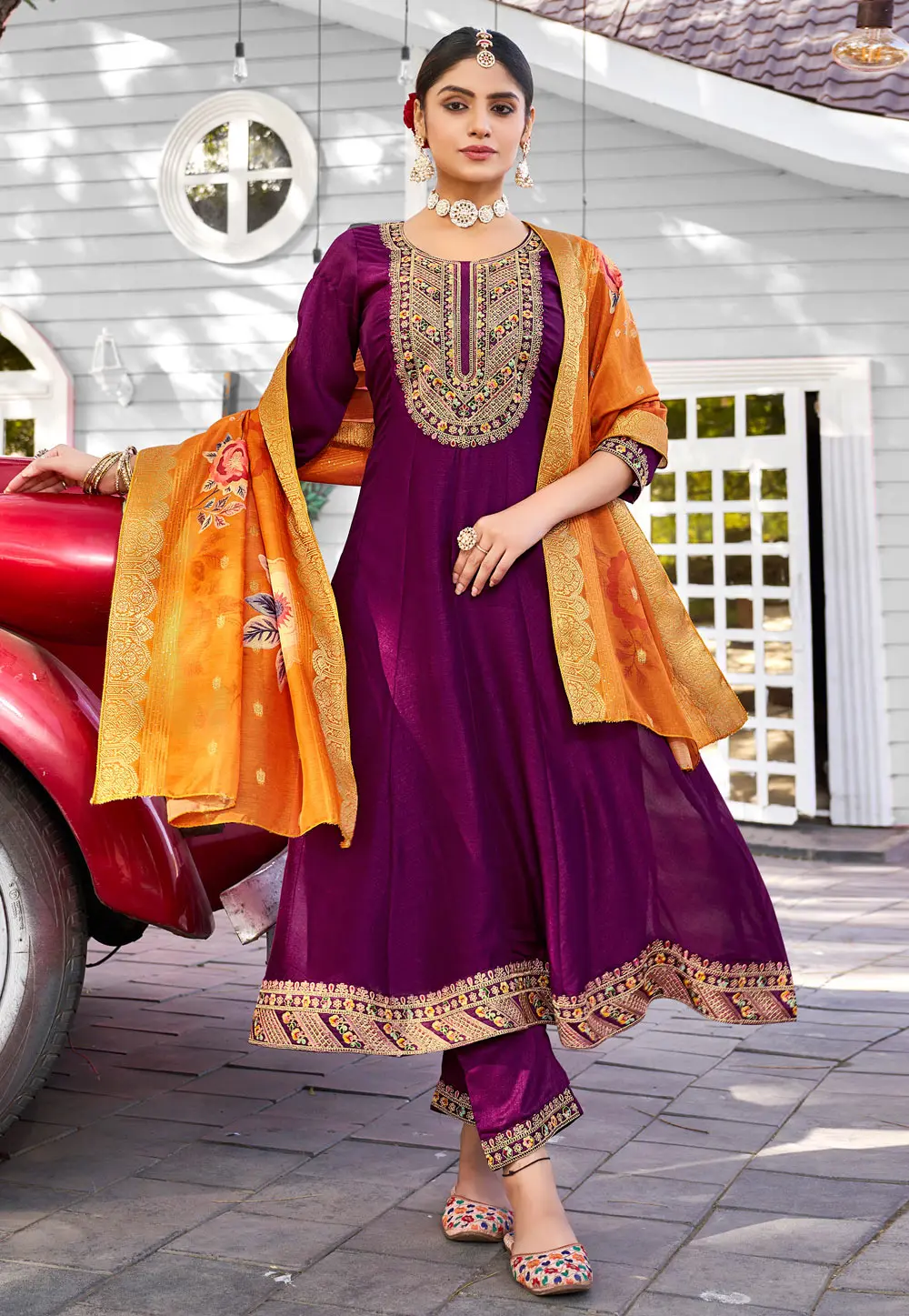 Purple Viscose Readymade Anarkali Suit 303663