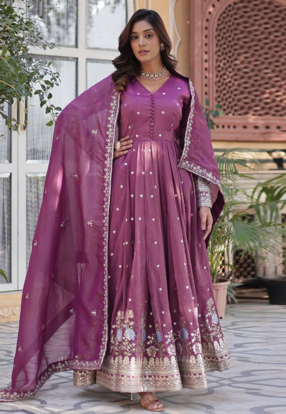 Purple Viscose Readymade Anarkali Suit 310254