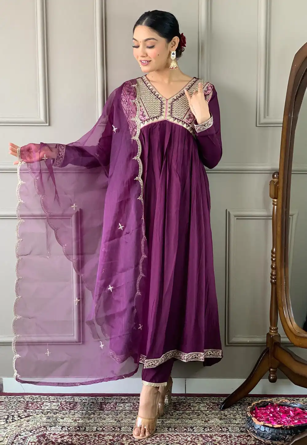 Purple Viscose Readymade Anarkali Suit 293221