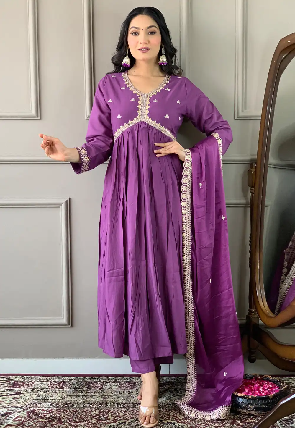 Purple Viscose Readymade Anarkali Suit 293225