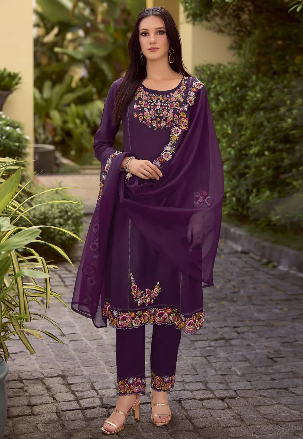 Purple Viscose Readymade Pakistani Suit 295203