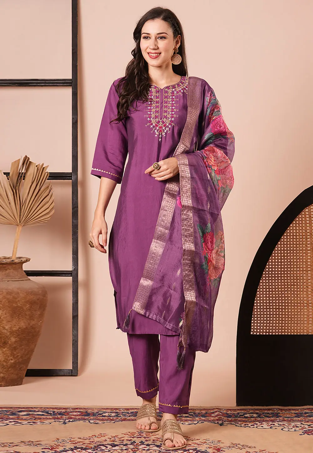 Purple Viscose Readymade Pakistani Suit 299694