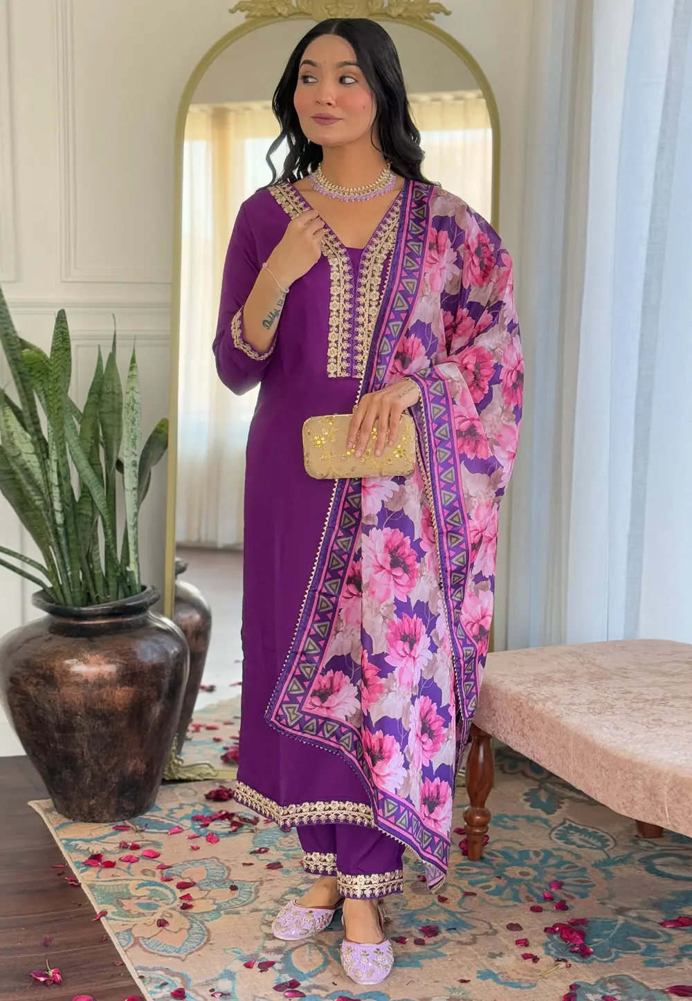 Purple Viscose Readymade Pakistani Suit 304576