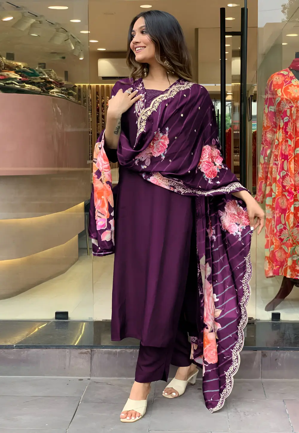 Purple Viscose Readymade Pakistani Suit 297997