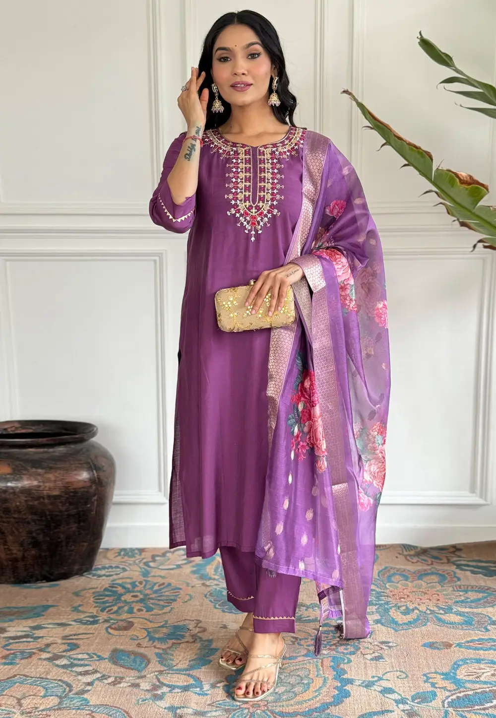 Purple Viscose Readymade Pakistani Suit 295654