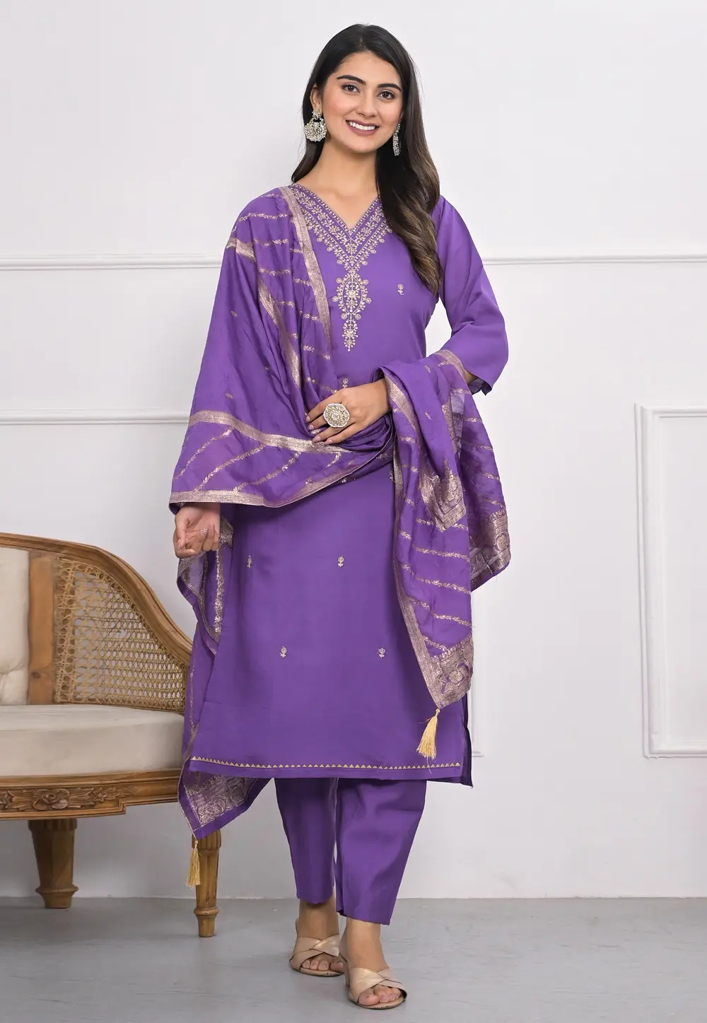 Purple Viscose Readymade Pakistani Suit 298376