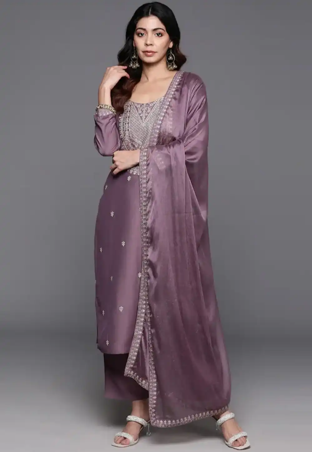 Purple Viscose Readymade Palazzo Suit 291640