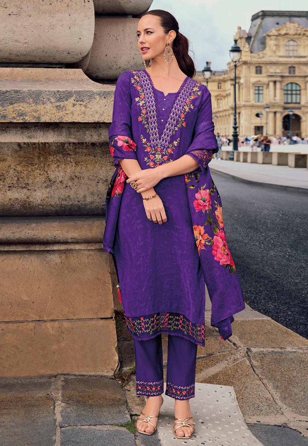 Purple Viscose Readymade Pant Style Suit 307099