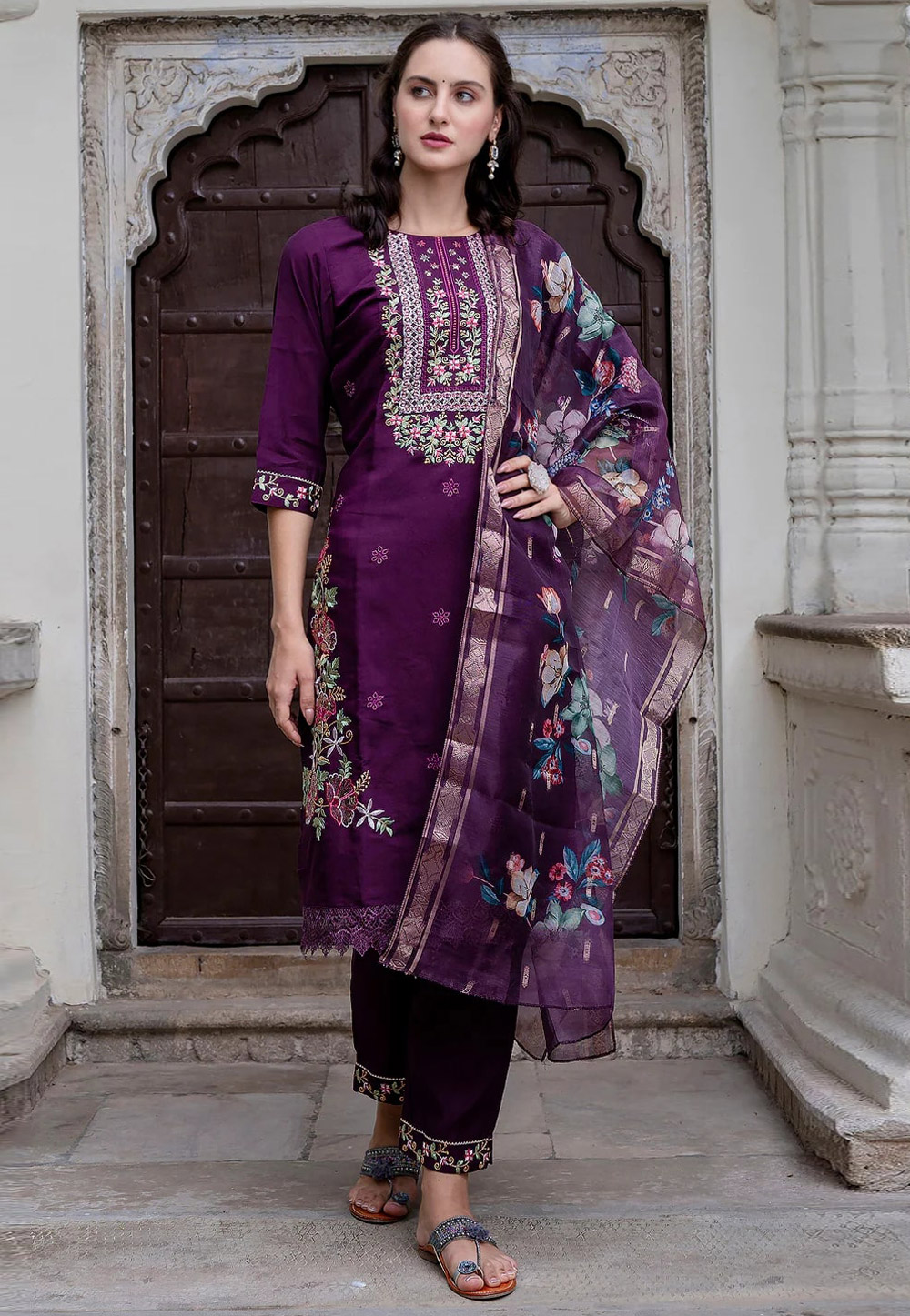 Purple Viscose Readymade Pant Style Suit 309623