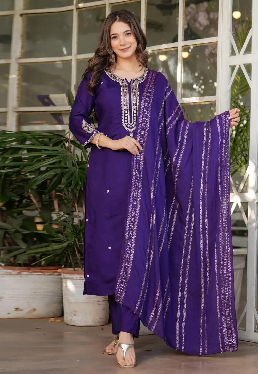 Purple Viscose Readymade Pant Style Suit 303969