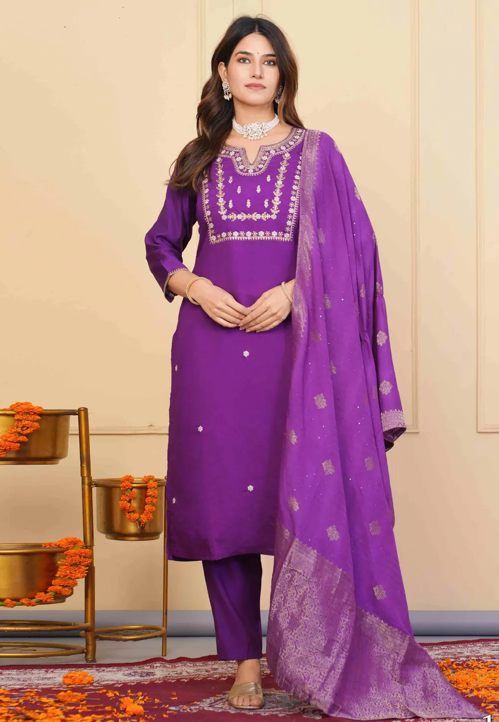 Purple Viscose Readymade Pant Style Suit 302706