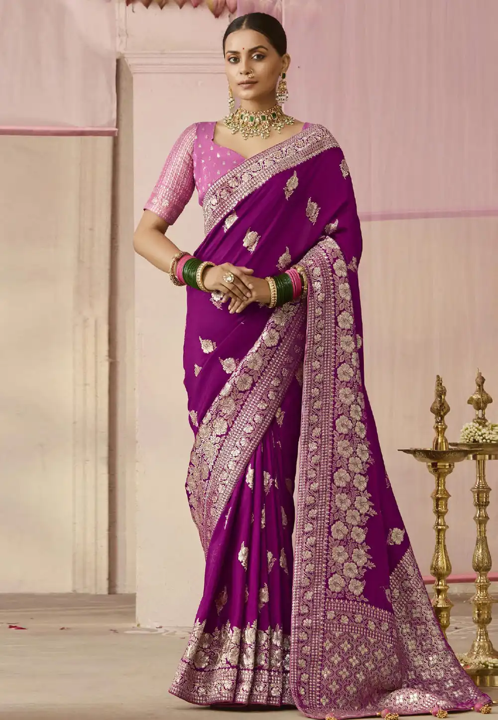 Purple Viscose Saree With Blouse 293268