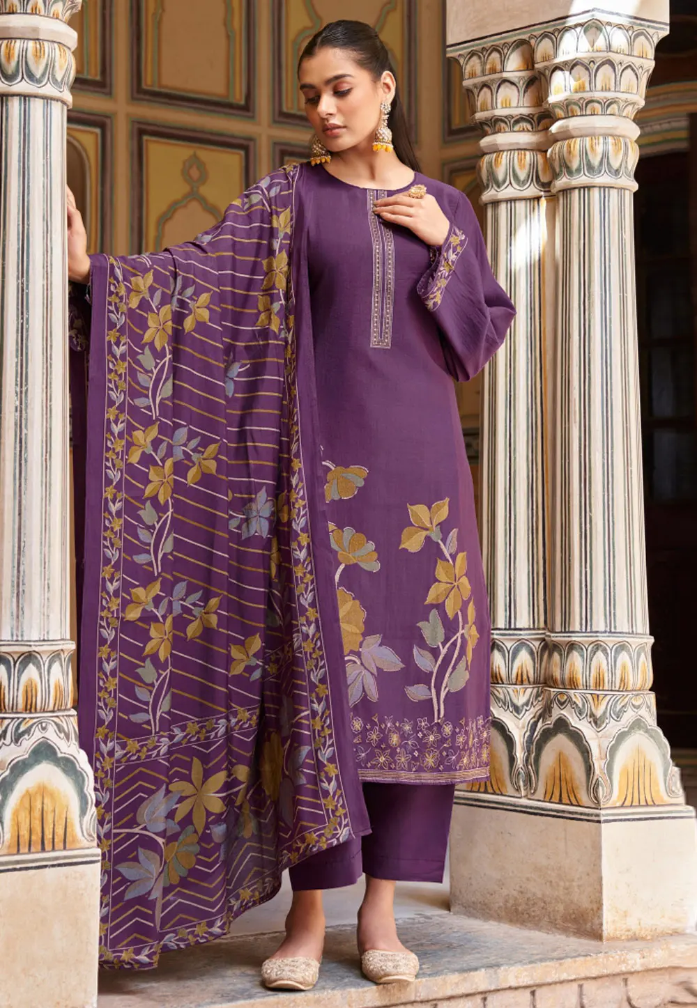 Purple Viscose Straight Suit 302696