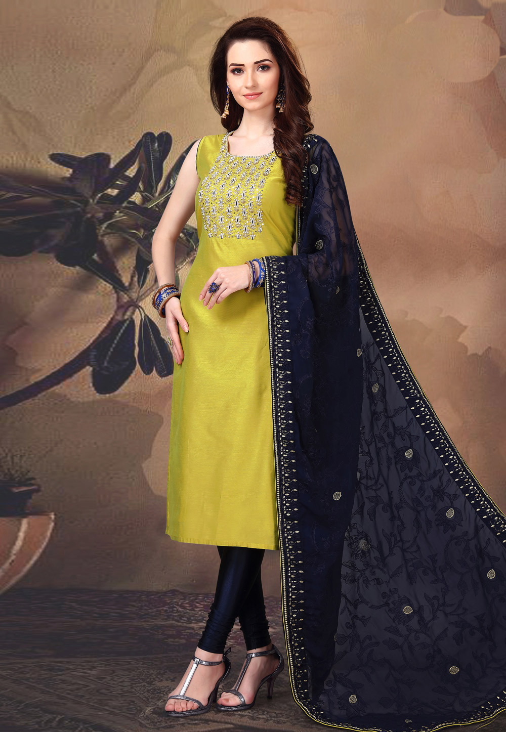 Green Art Silk Readymade Churidar Salwar Suit 213800