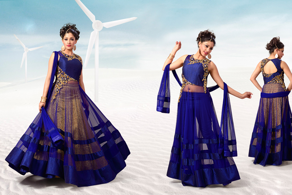 Royal Blue Net Designer Anarkali Suit 56237