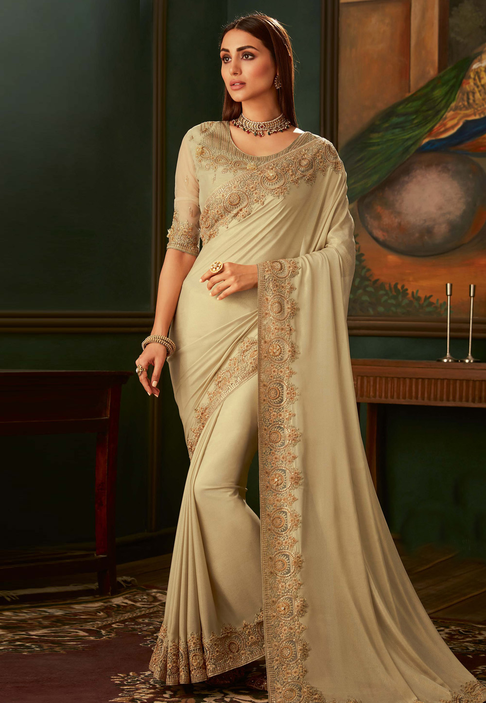 Beige Georgette Saree With Blouse 198106