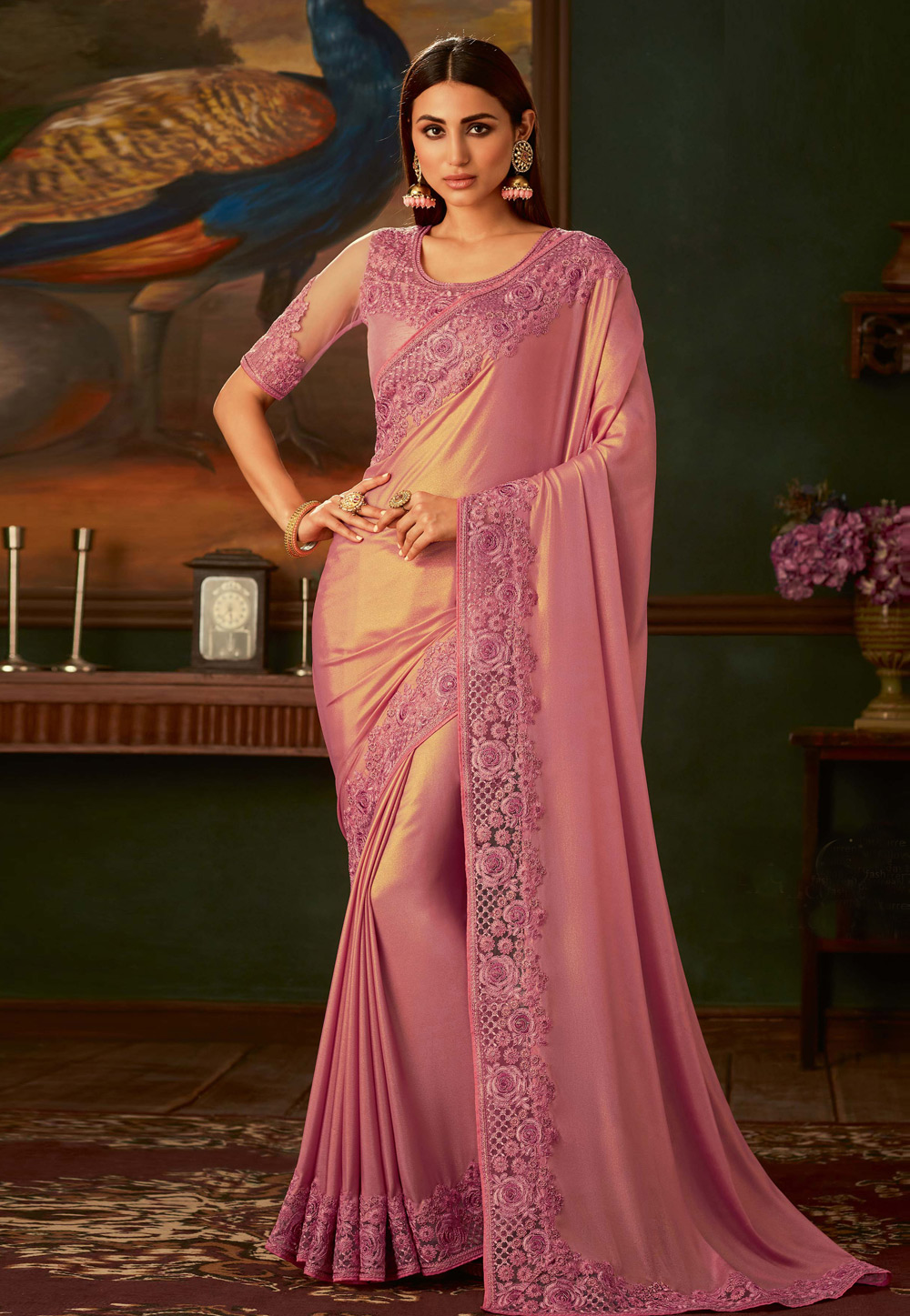 Pink Georgette Saree With Blouse 198116