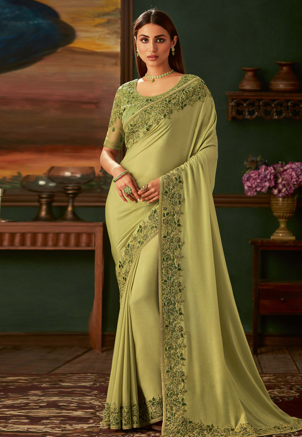 Light Green Georgette Saree With Blouse 198120