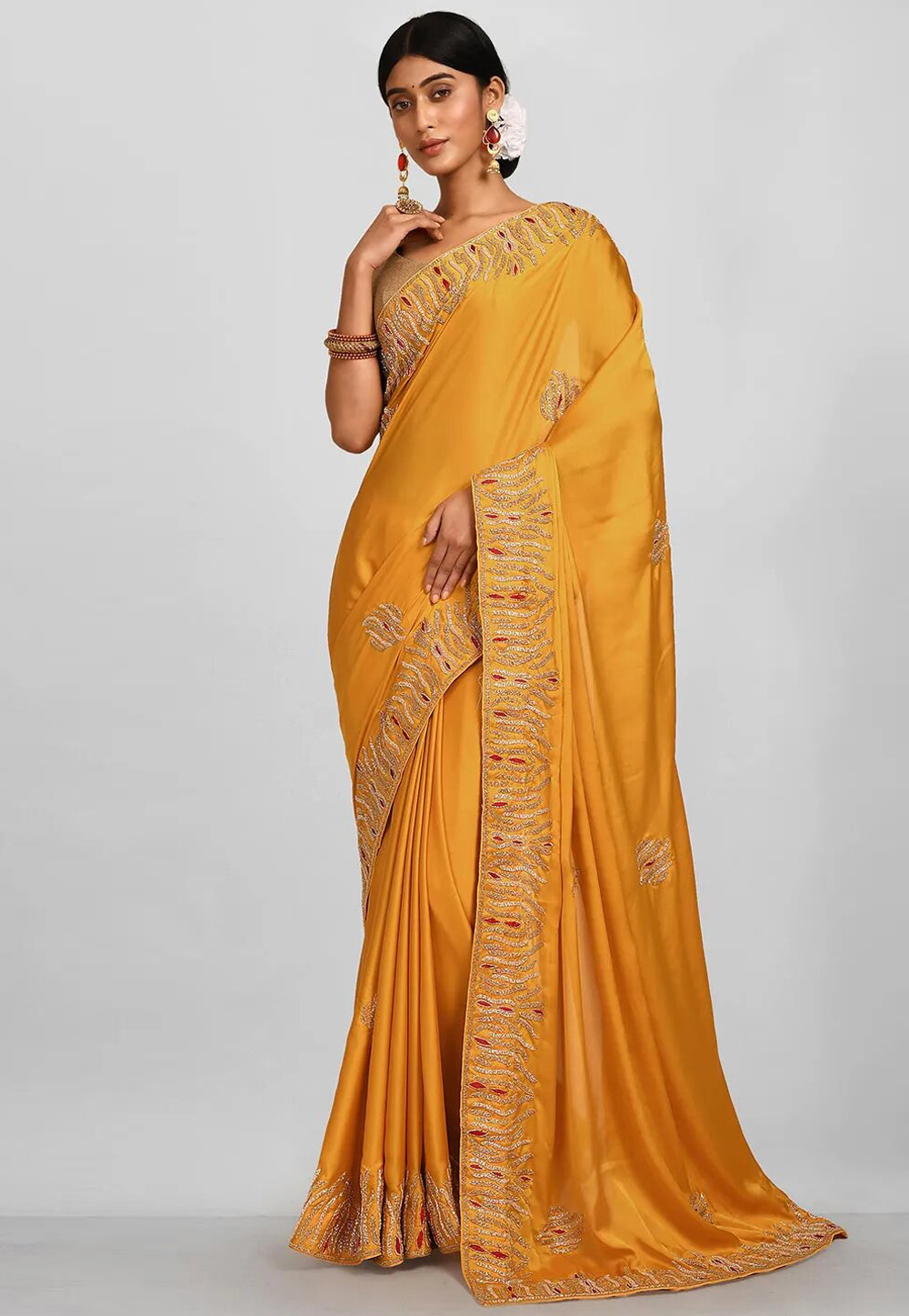 Mustard Satin Georgette Saree With Blouse 242908