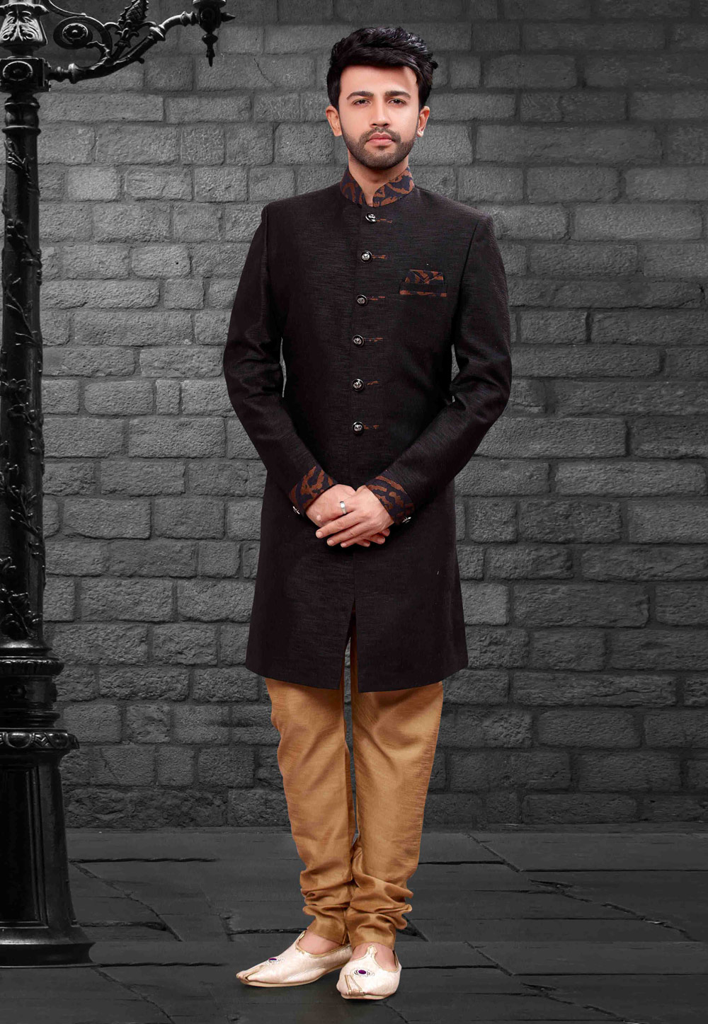 Black Silk Readymade Indo Western Suit 160339