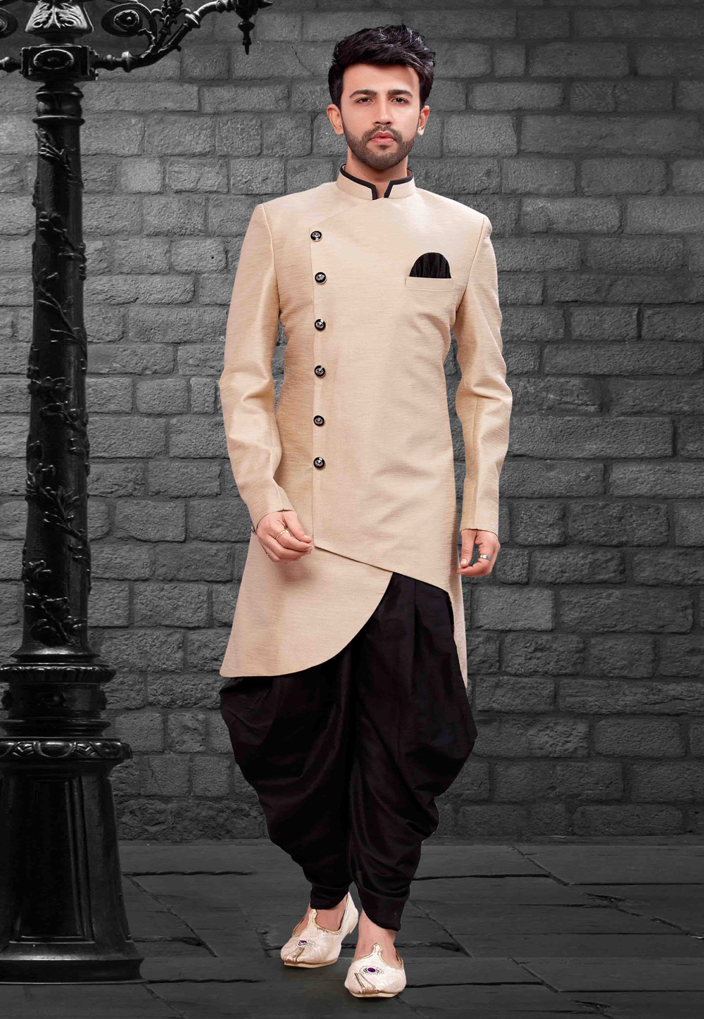 Beige Silk Readymade Indo Western Suit 160343