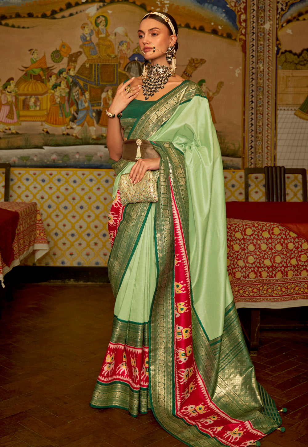 Light Green Silk Saree With Blouse 255413