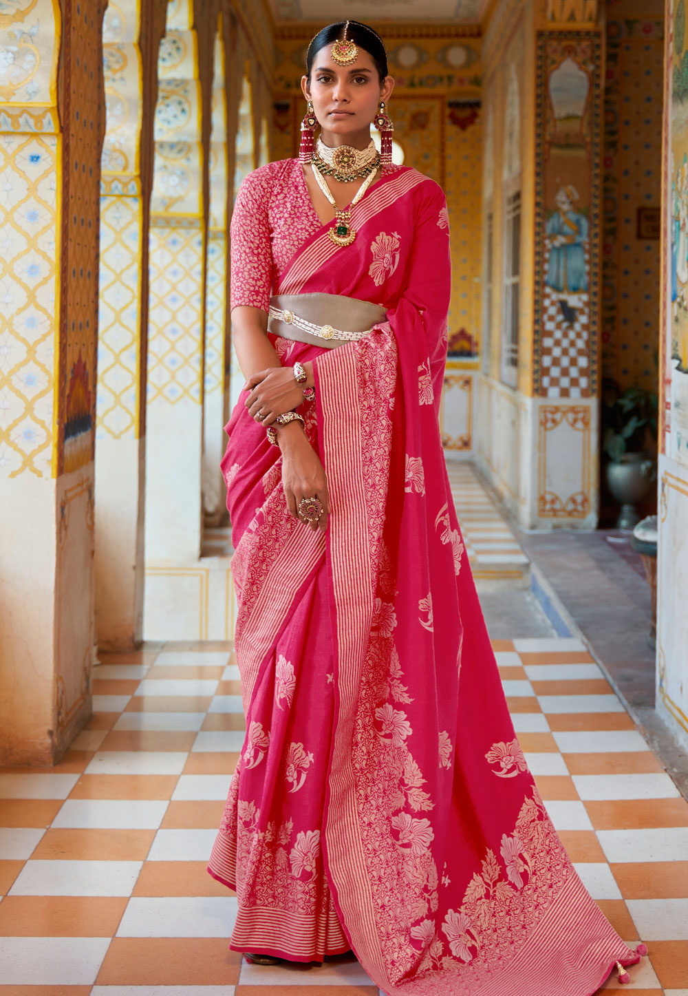 Magenta Silk Saree With Blouse 252448