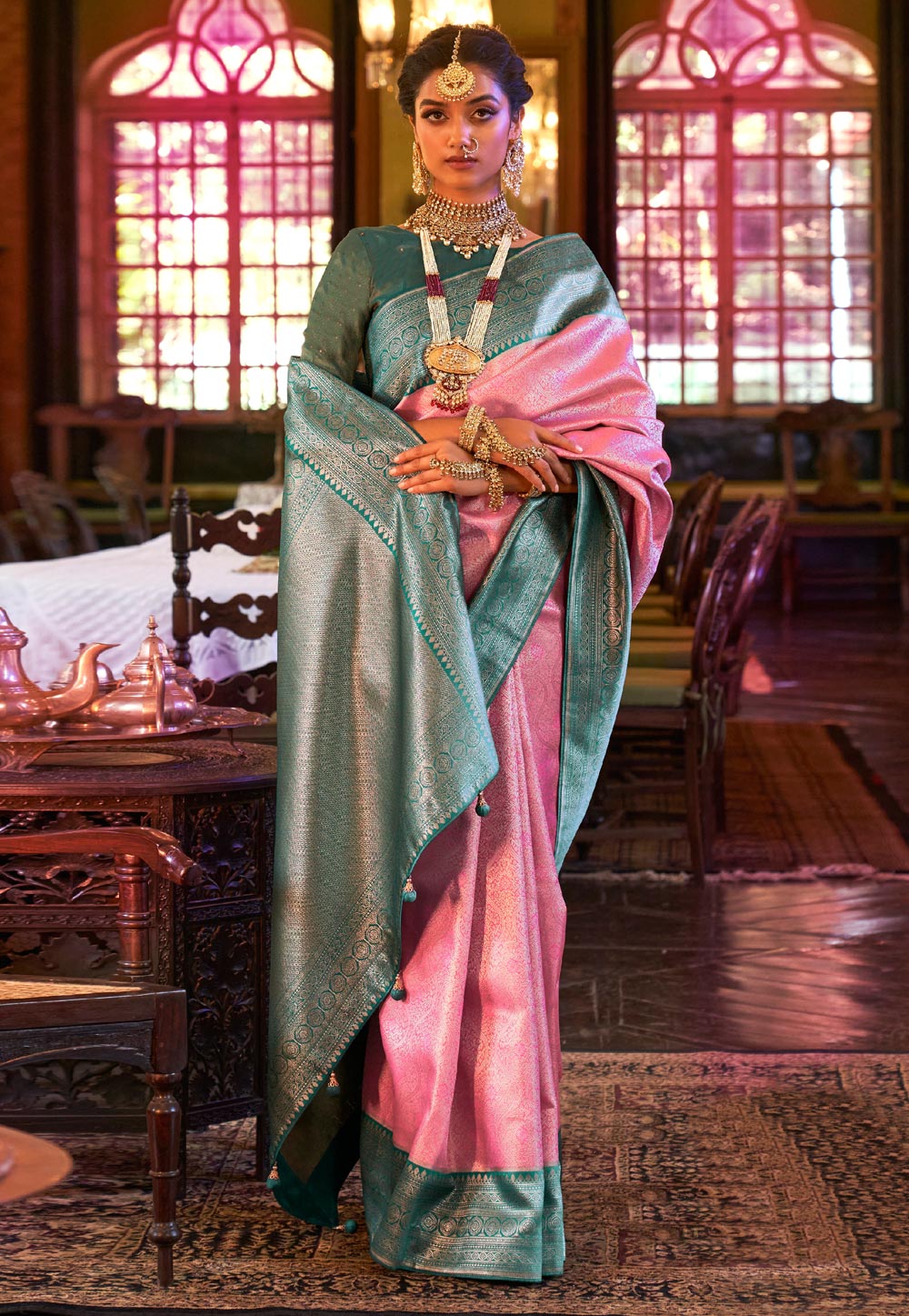 Pink Kanjivaram Silk Saree With Blouse 266262