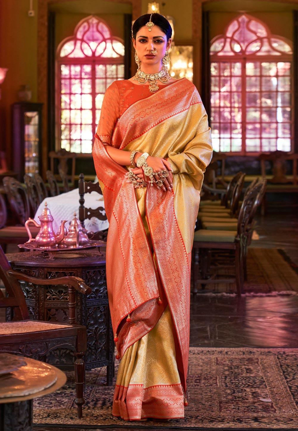 Yellow Kanjivaram Silk Saree With Blouse 266266