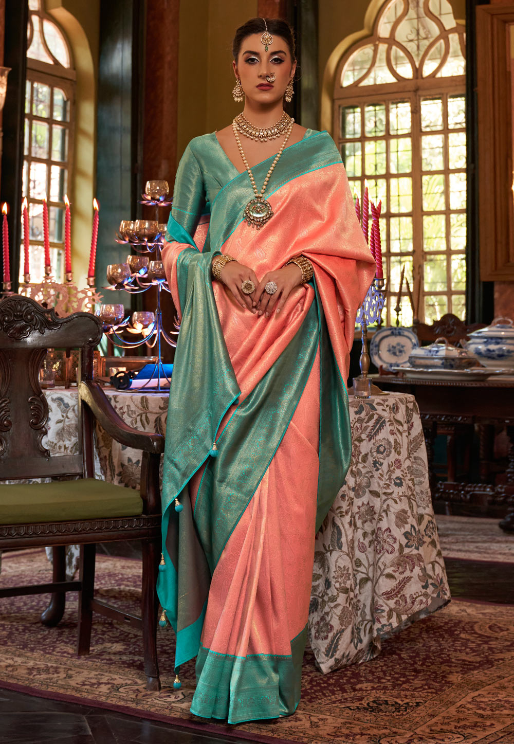 Peach Kanjivaram Silk Saree With Blouse 266186