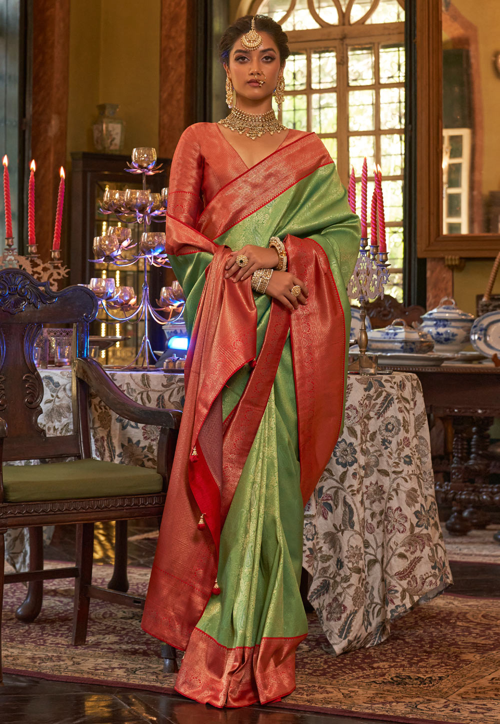 Buy Pista Colour Kanchipuram Silk Saree, Beautiful Rich Pallu and Jacquard  Work All Over Saree, Banarasi Silk Saree, Exclusive Jacquard Border Online  in India - Etsy