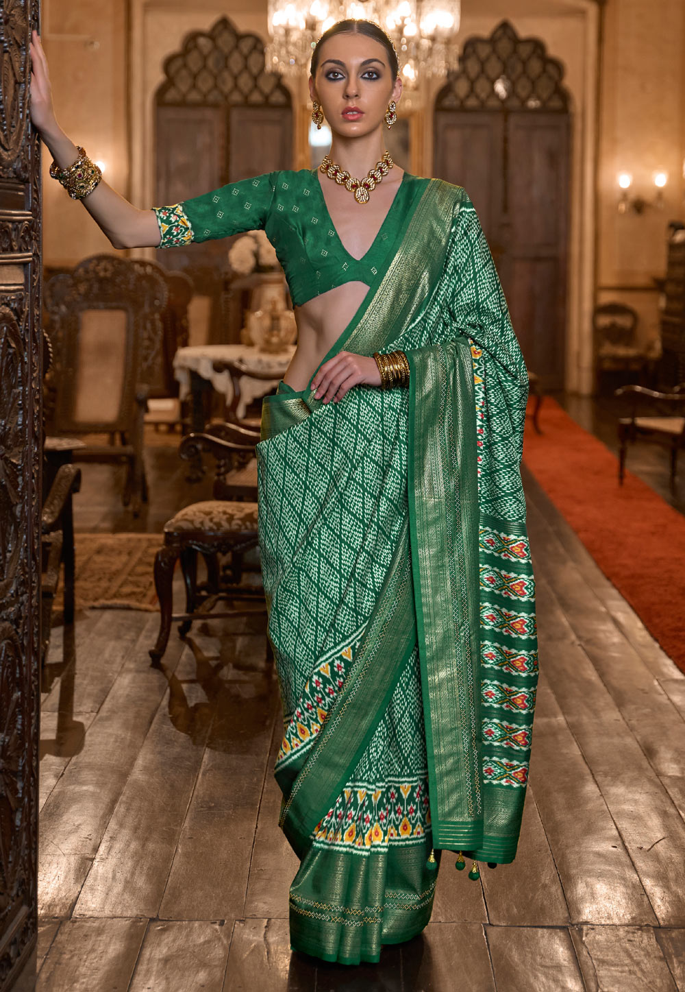 Green Patola Silk Saree With Blouse 262496