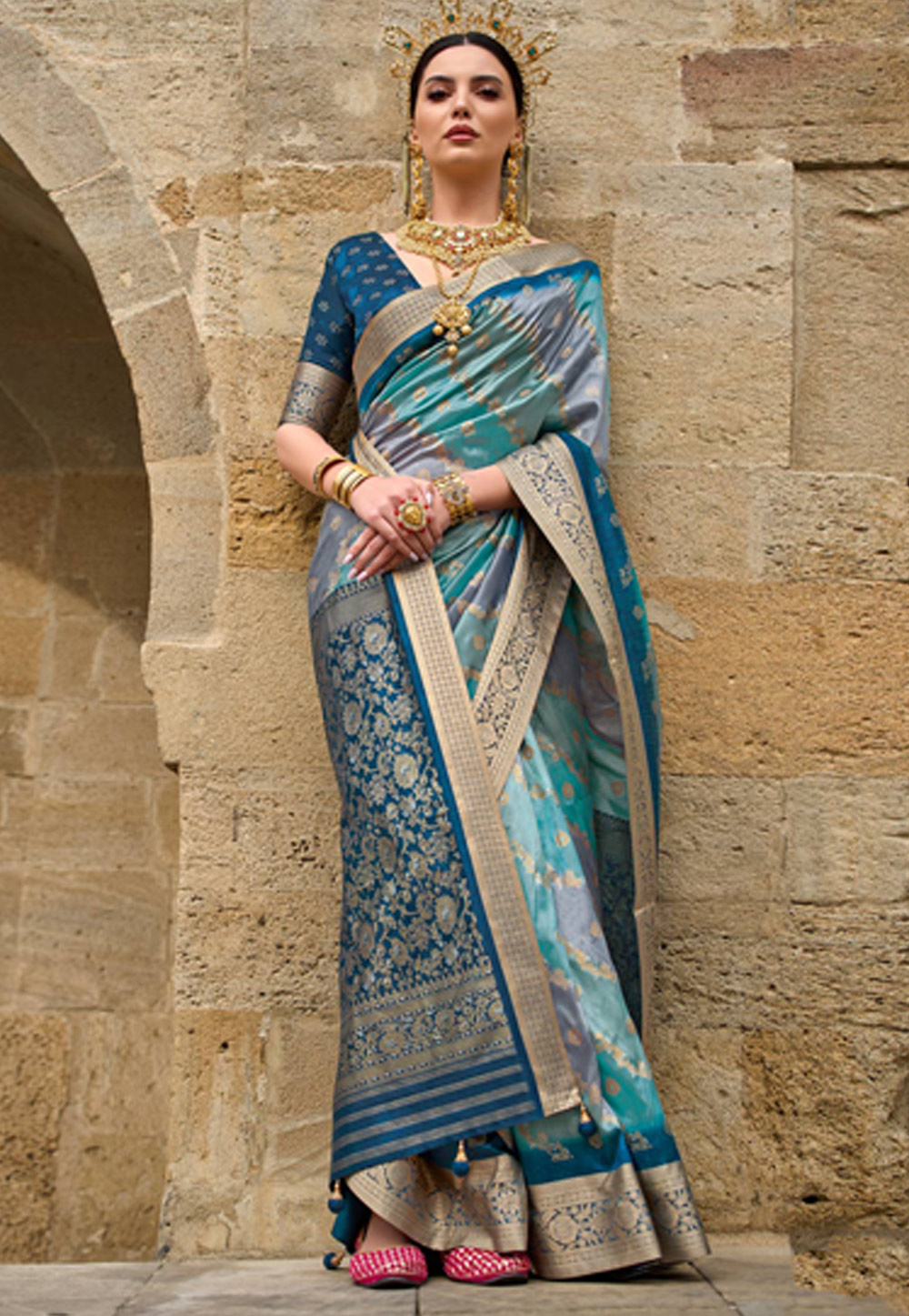 Sky Blue Silk Saree With Blouse 276611