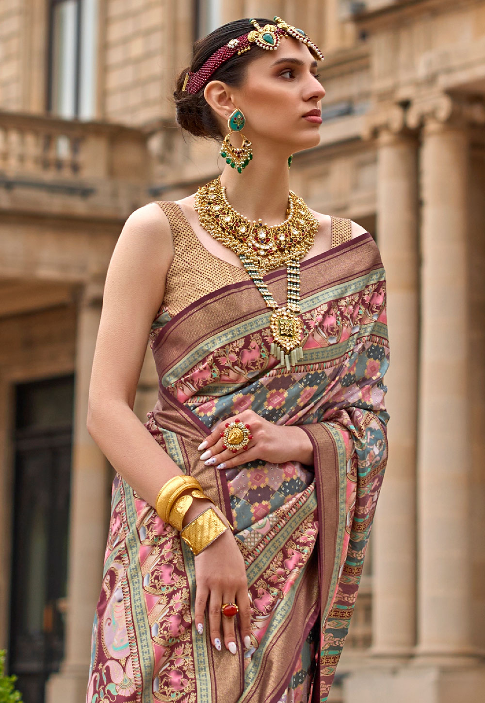 Lime green cotton sari paired with a multicolor patterned blouse. |  Kalamkari blouse designs, Designer saree blouse patterns, Kalamkari blouse