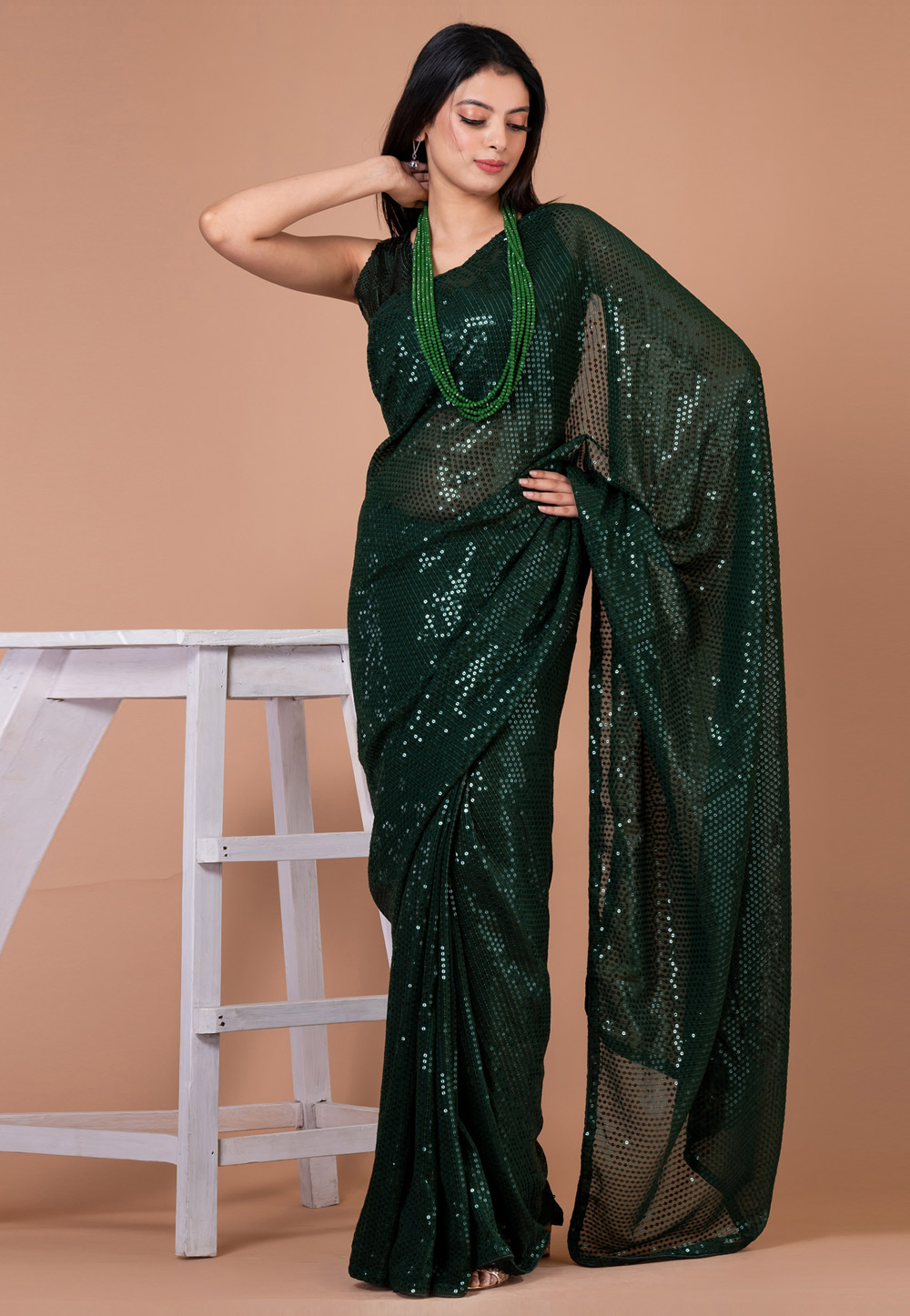 Green Georgette Sequence Saree 273119
