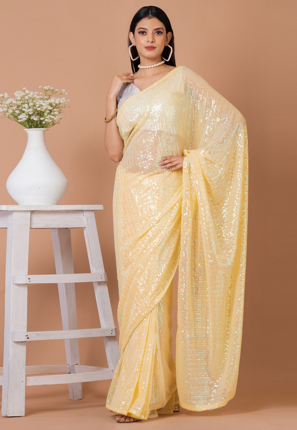 Cream Georgette Saree With Blouse 273120