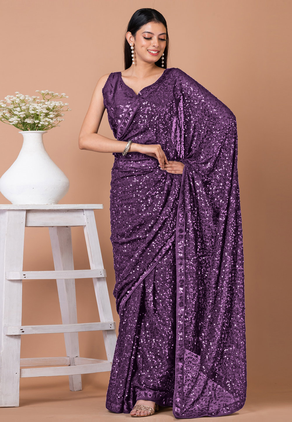 Purple Georgette Sequence Saree 273251