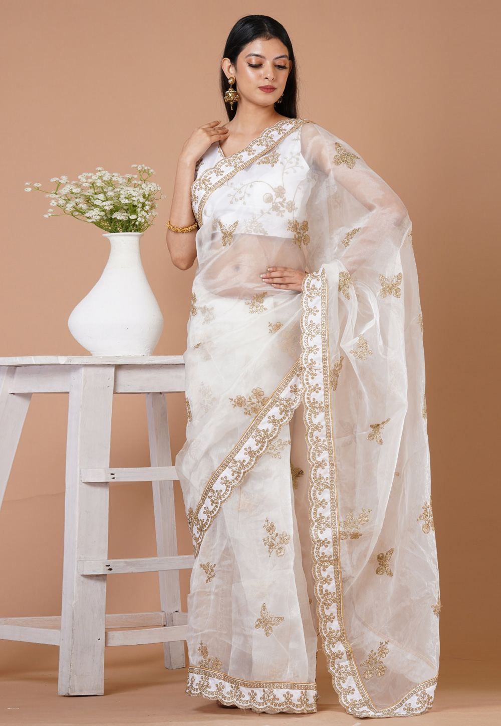 Buy Daisy Dancer White Saree In Organza With 3D Floral Embroidery KALKI  Fashion India