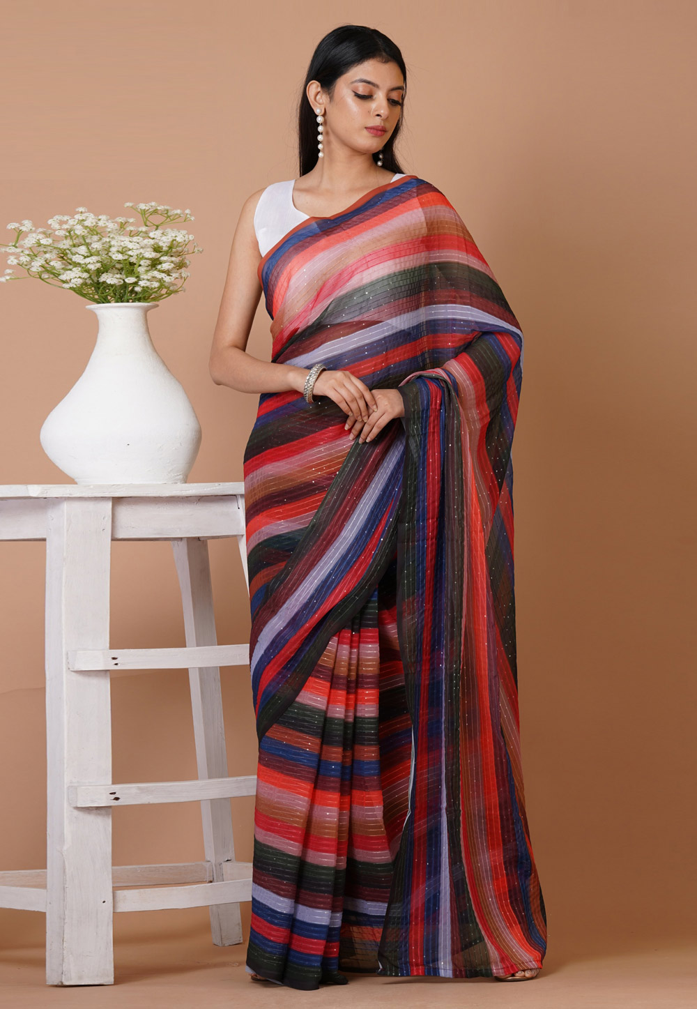 Multicolor Printed Georgette Saree With Blouse Saree 4018SR14