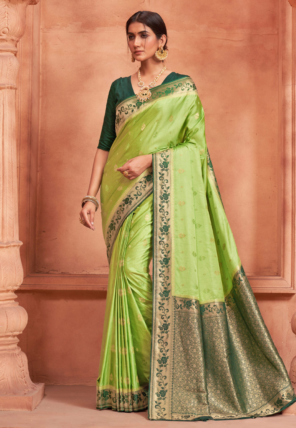 Light Green Satin Saree With Blouse 246057