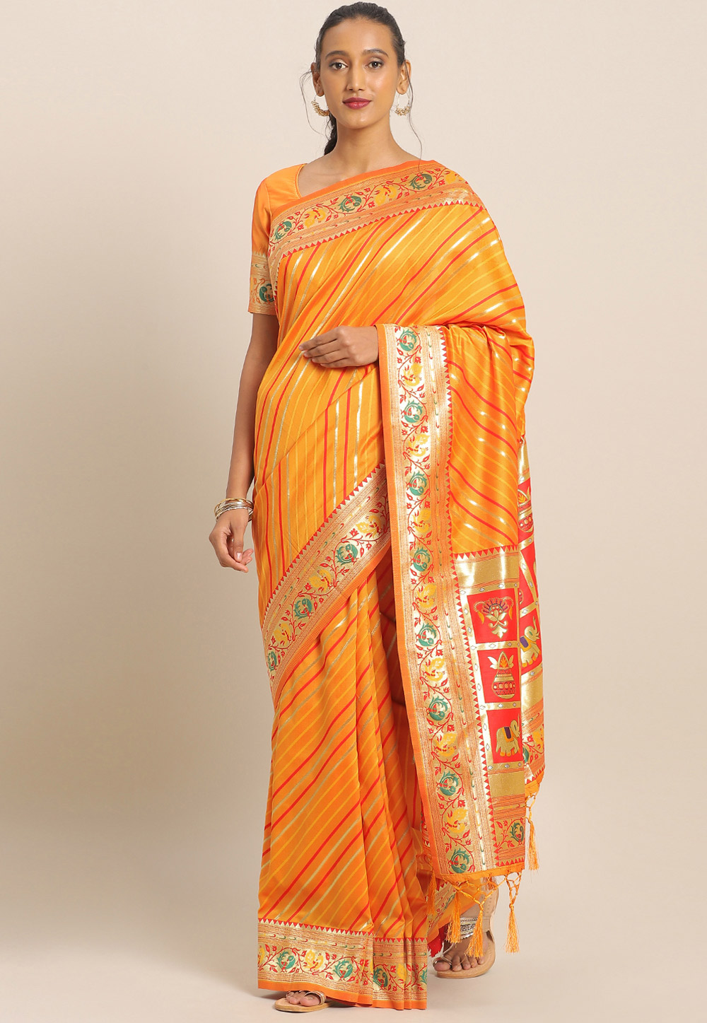 Yellow Banarasi Silk Saree With Blouse 206531