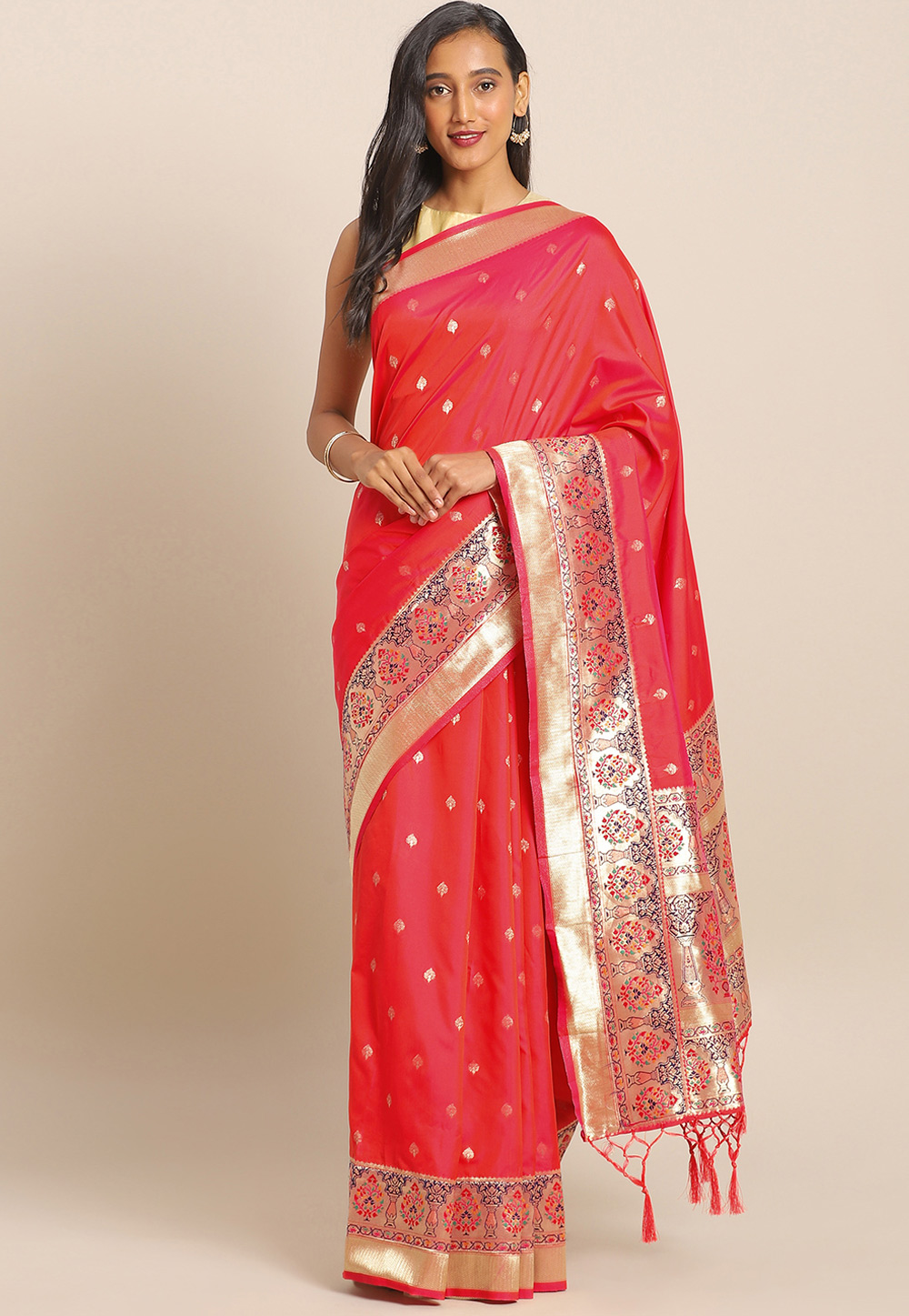 Pink Banarasi Silk Saree With Blouse 206533