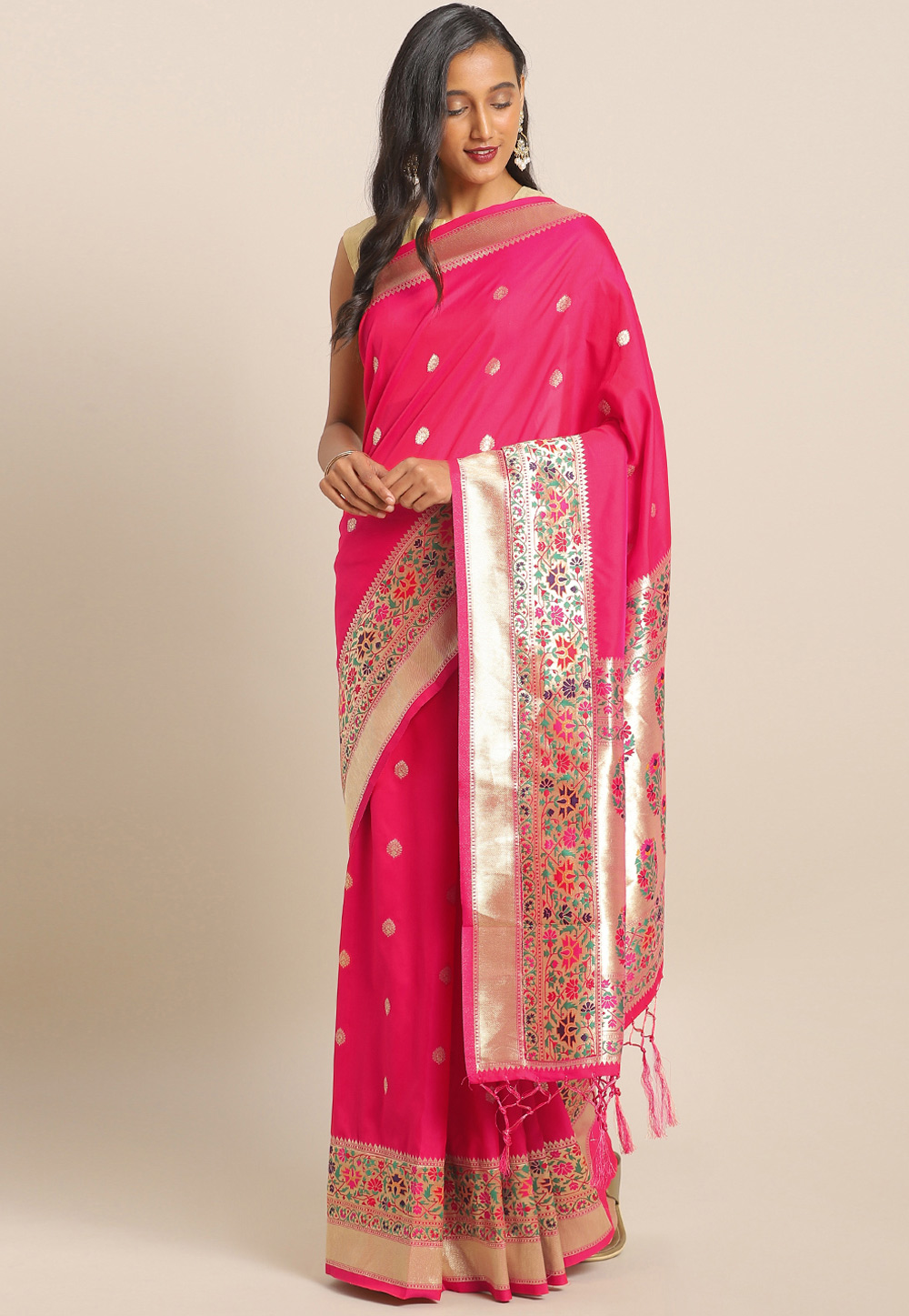 Pink Banarasi Silk Saree With Blouse 206537