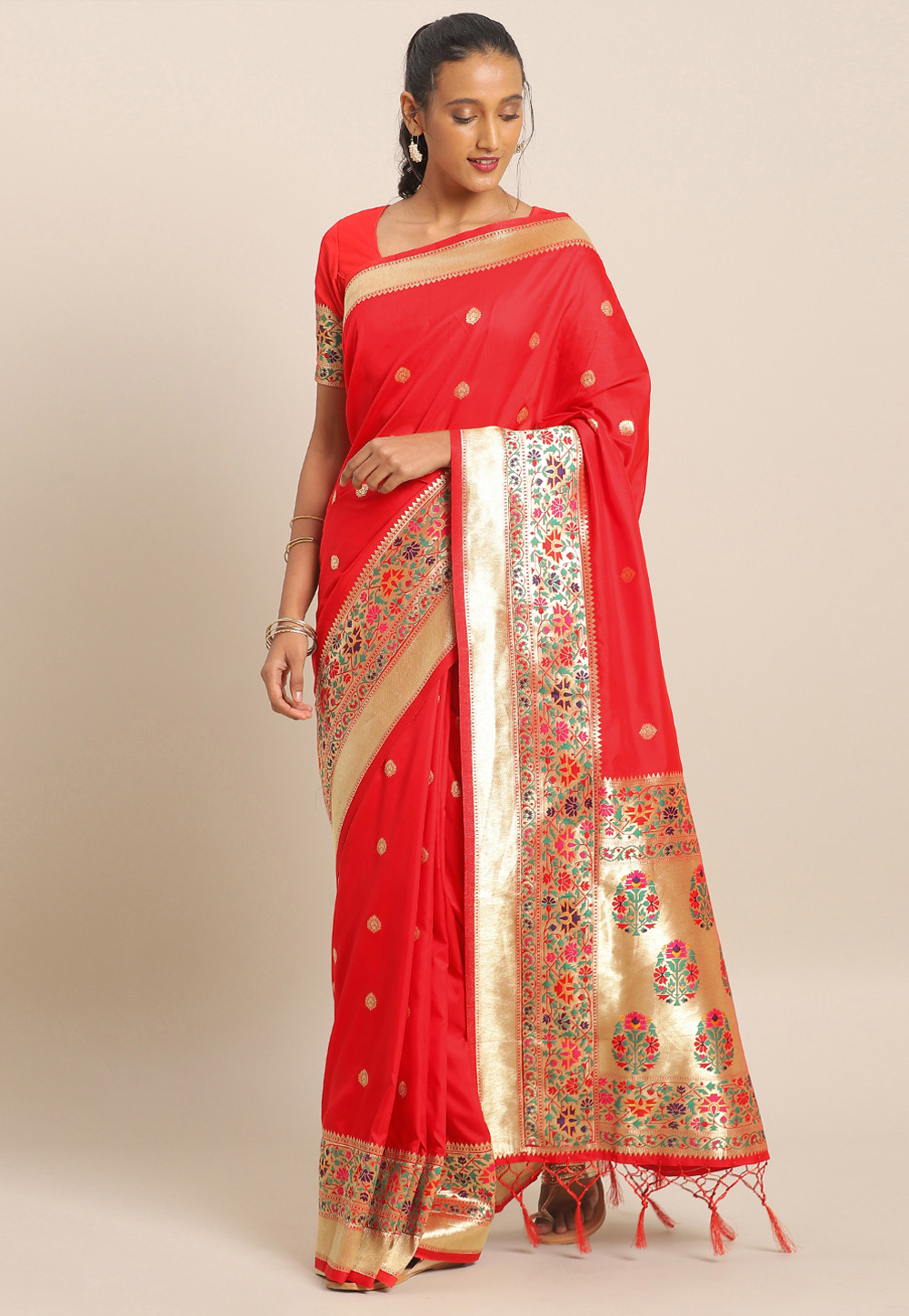 Red Banarasi Silk Festival Wear Saree 206538