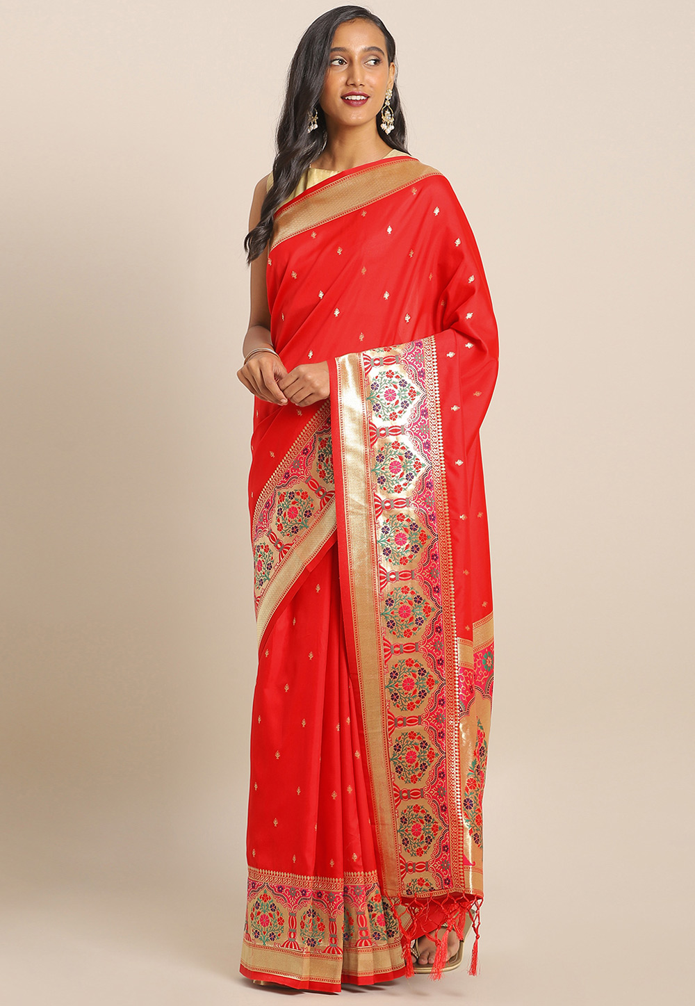 Red Banarasi Silk Festival Wear Saree 206540