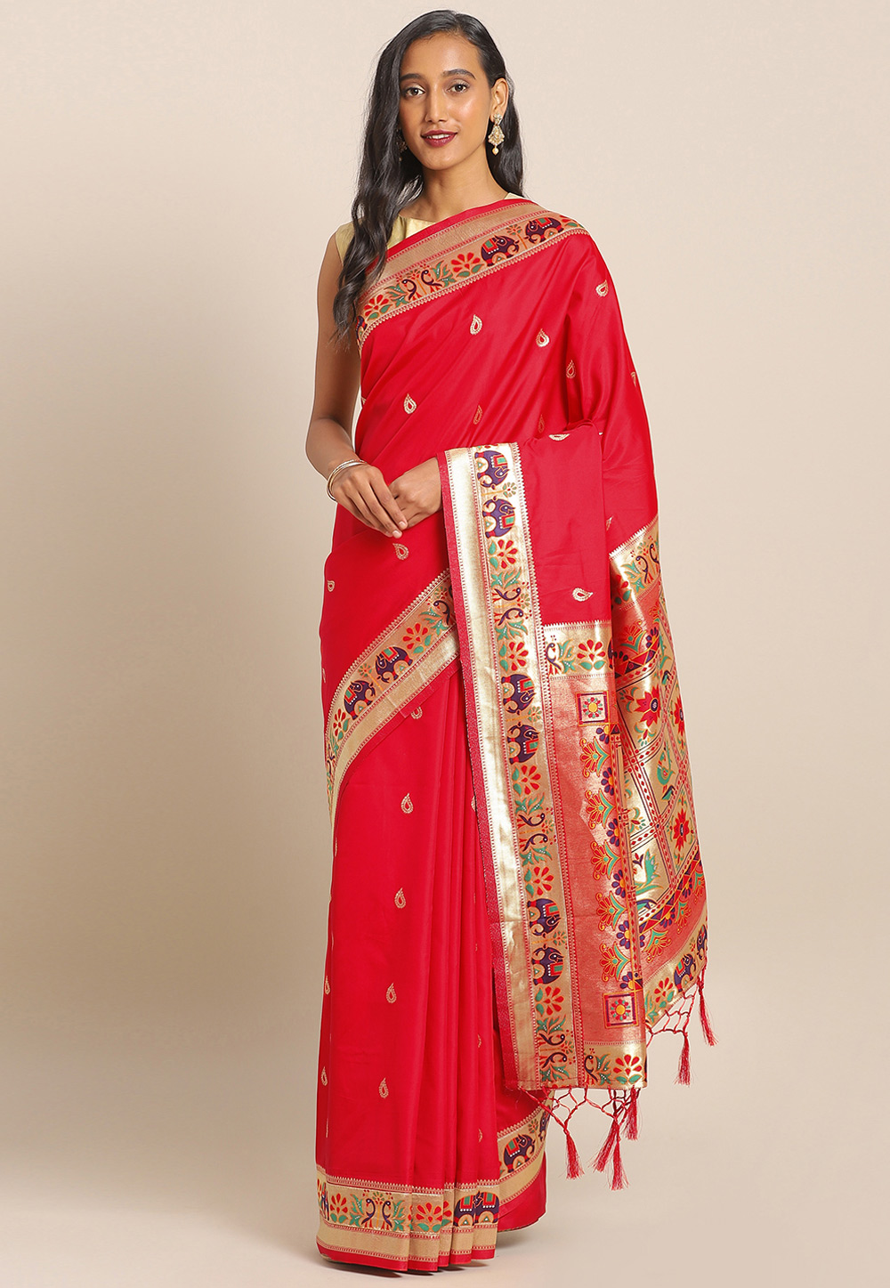 Red Banarasi Silk Festival Wear Saree 206542